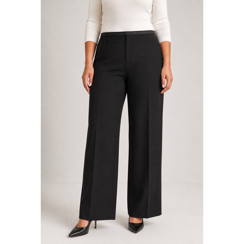 Casual Corner Womens‎ Black Wide Leg Trousers Beaded Waist High Rise Size 12 NWT